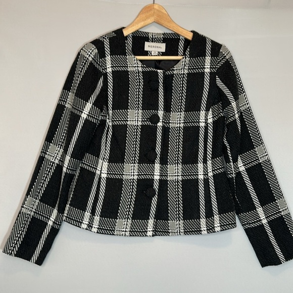 Merona Womens Size XS Plaid Jacket Blazer Coat Cloth Cover Buttons Pockets Lined - Picture 15 of 16